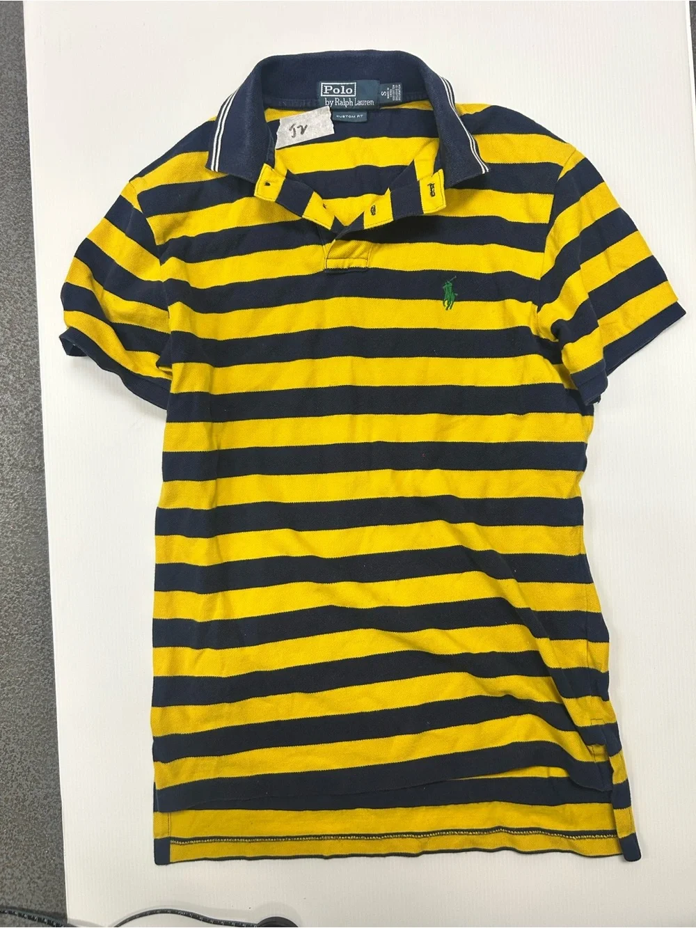 Men’s Ralph Lauren Striped Polo Tipped Collar Short Sleeve Custom Fit Small Size